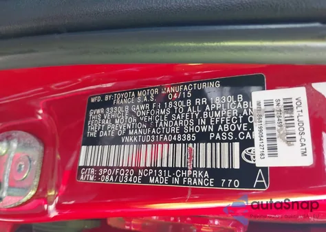 2015 Toyota Yaris L из США, поврежденный, VIN VNKKTUD31FA048385